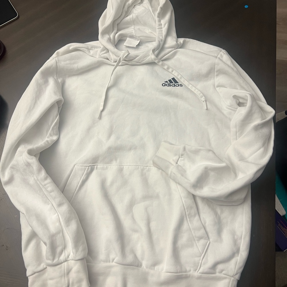 Adidas Men's White Hoodie with Black Logo